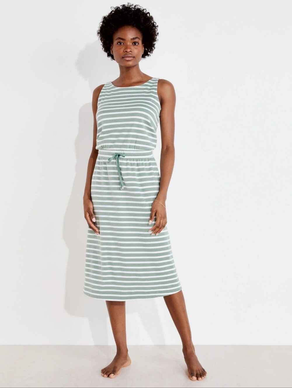Haven Well Within Cotton Interlock Striped Midi Dress Willow Green Small NWT
